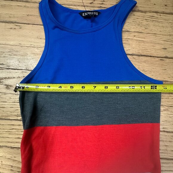 NWOT Express Blue and Multicolor Striped Bodycon Midi Dress Size XS - Picture 5 of 6
